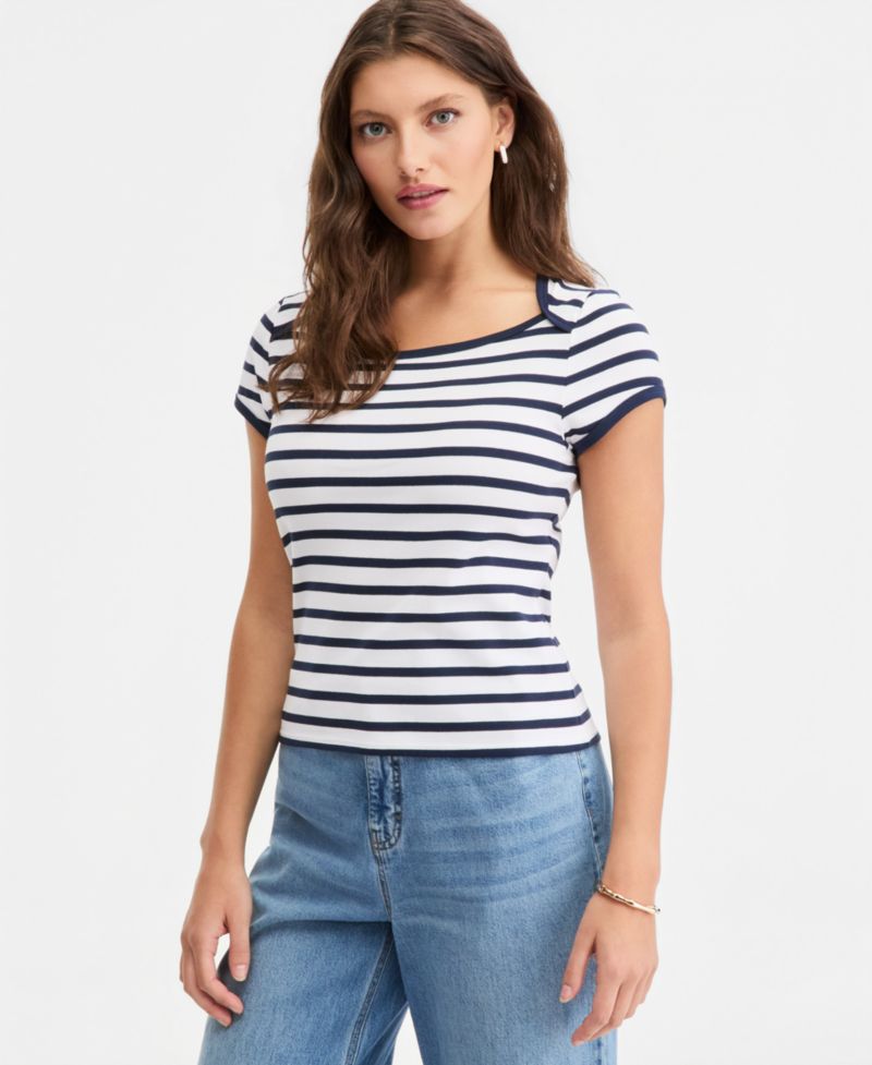 Women's Micro Rib Boatneck Cap Sleeve Top