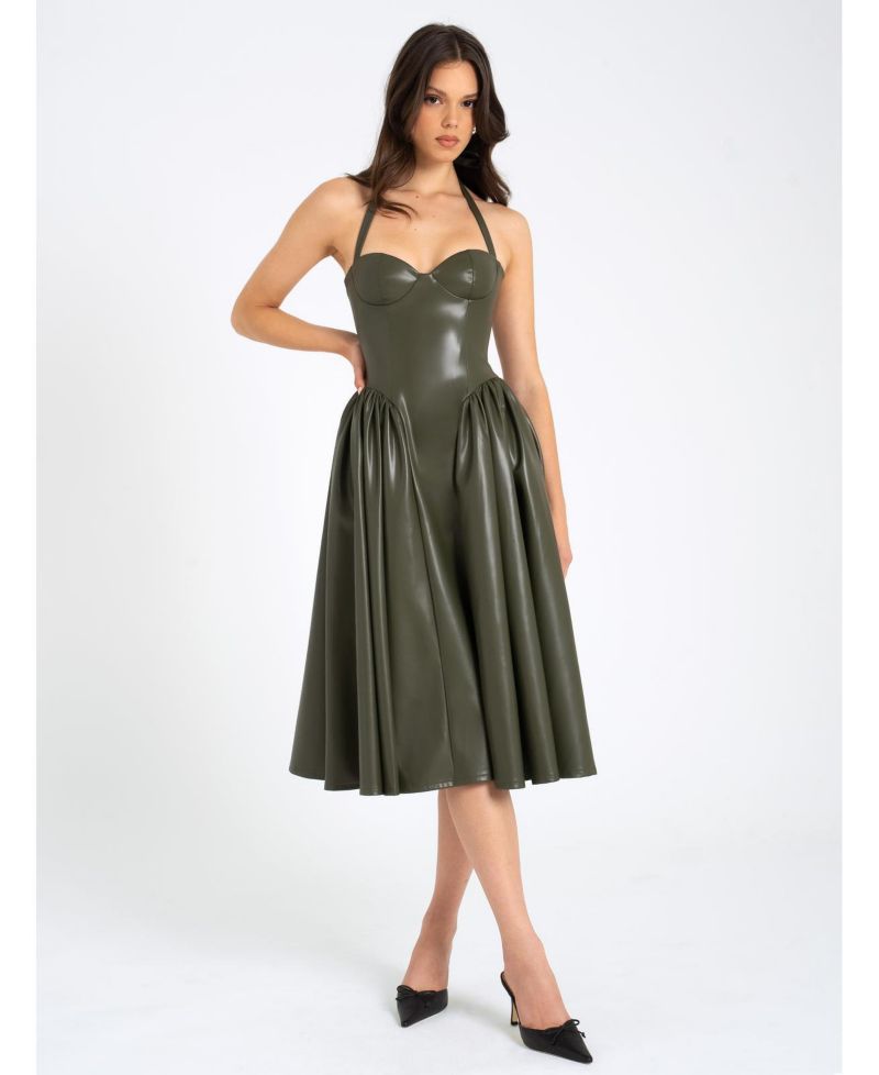 Women's Eliana Olive Faux Leather Dress