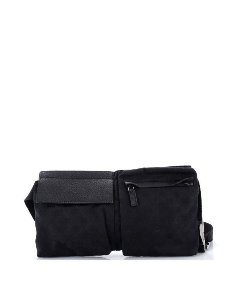 Small Vintage Double Belt Bag GG Canvas with Leather
