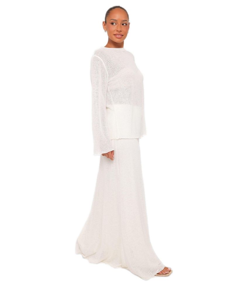 Women's Lune Boat Neck Long-Sleeve High-Waisted Top and Skirt, 2-Piece Set