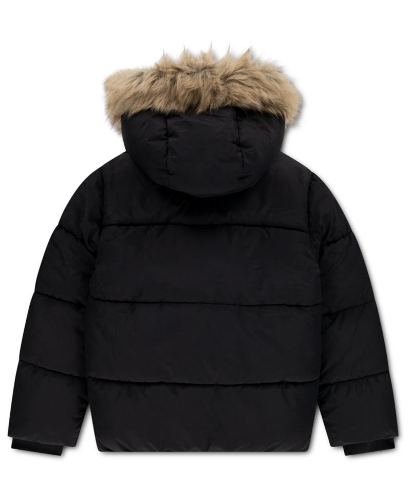 Girls' 4-16 Ultra Hooded Faux Fur-Trim Puffer Jacket