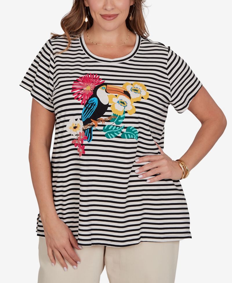 Plus Size Embellished Toucan Stripe Knit T-Shirt