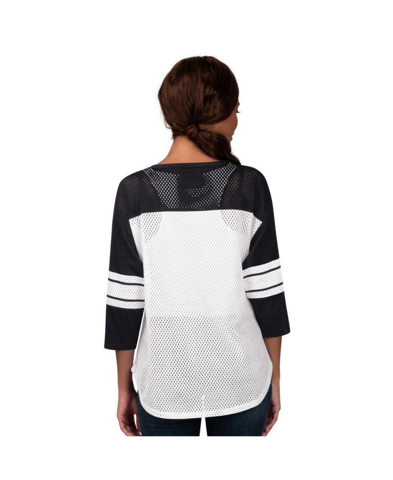 Women's Black Detroit Lions First Team 3/4-Sleeve Mesh T-Shirt