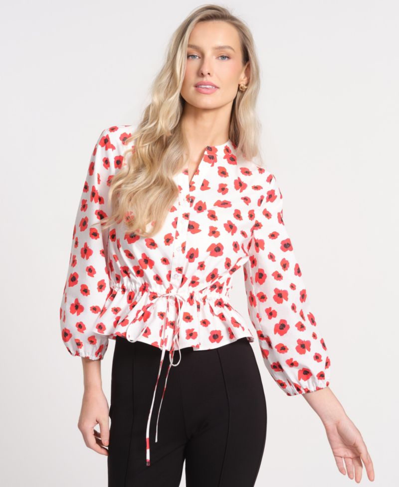 Women's Printed Balloon-Sleeve Top