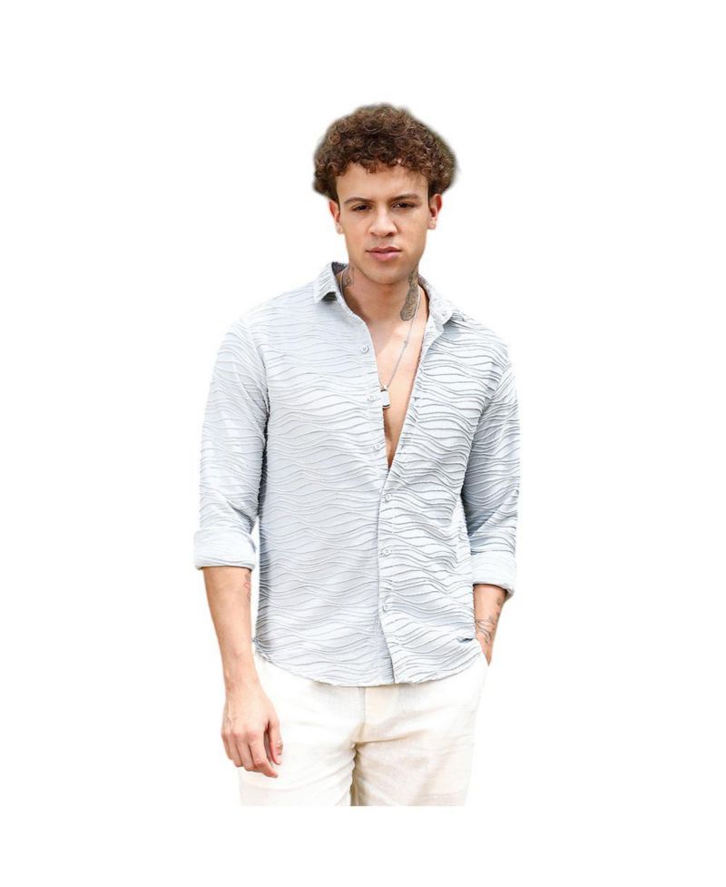 Men's Baby Blue Self-Design Wave Shirt