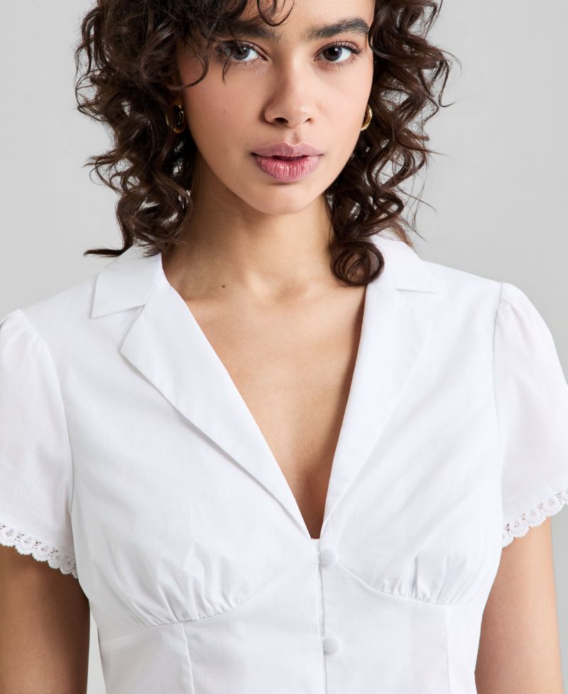 Women's Lace-Trim Fitted Cotton Shirt