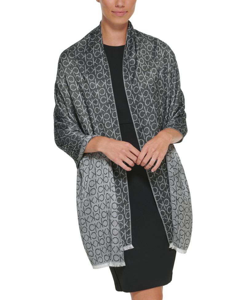 Monogram CK Logo-Print Pashmina Wrap Scarf
