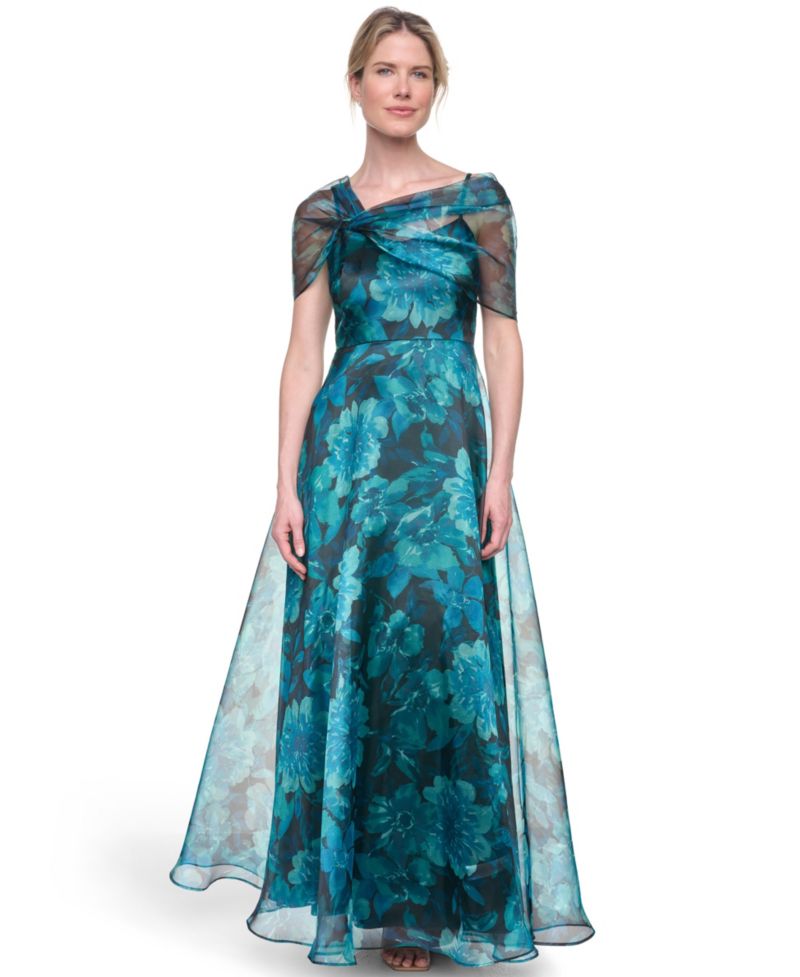 Women's Twist Overlay Short-Sleeve Ball Gown