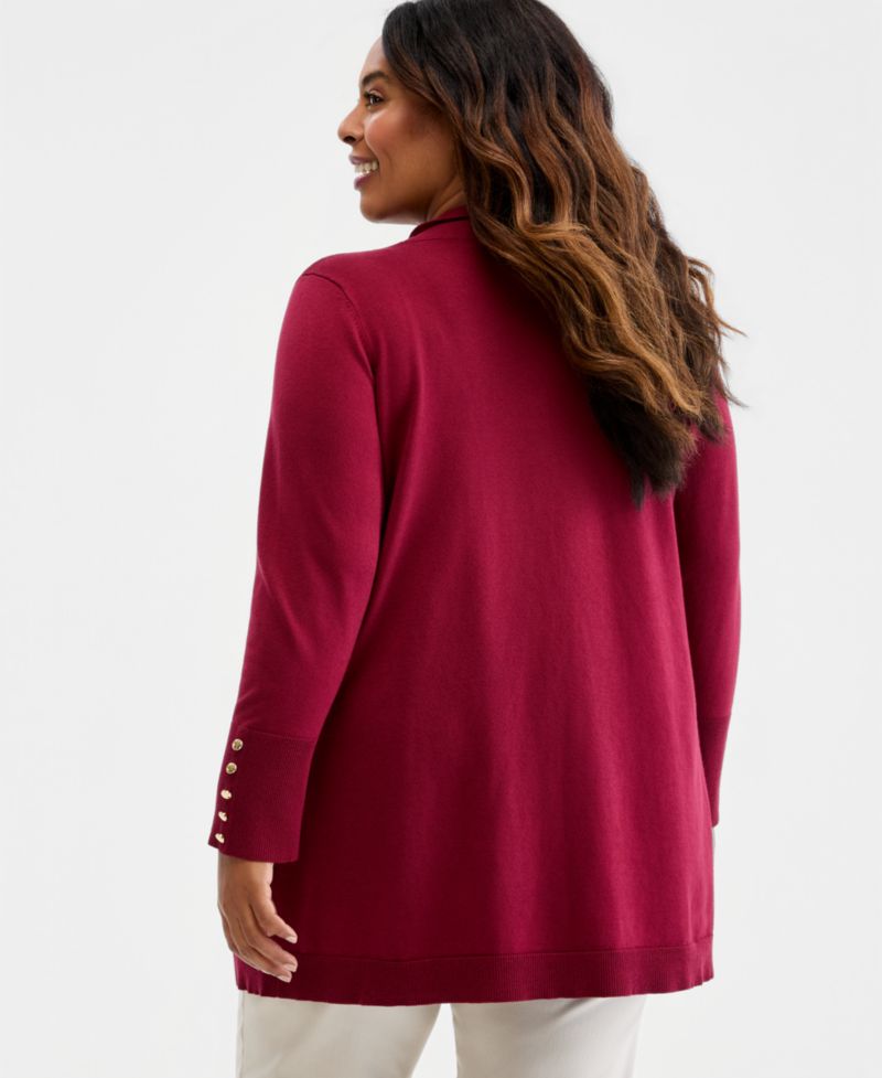 Petite Open-Front Button-Cuff Cardigan Sweater