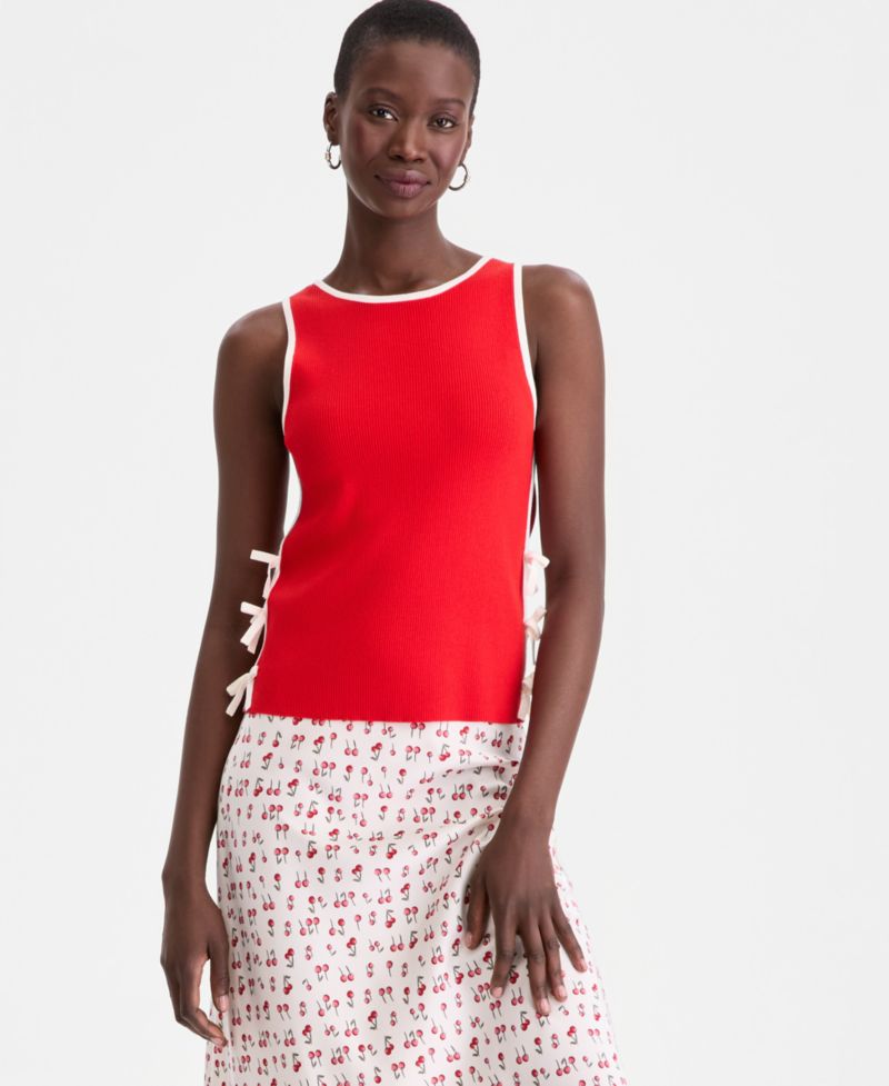 Women's Bow-Trim Sleeveless Sweater Tank Top