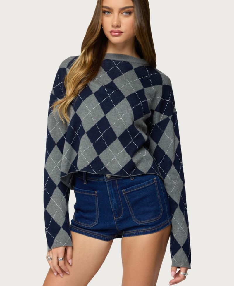 Women's Prep Girl Argyle Knit Top