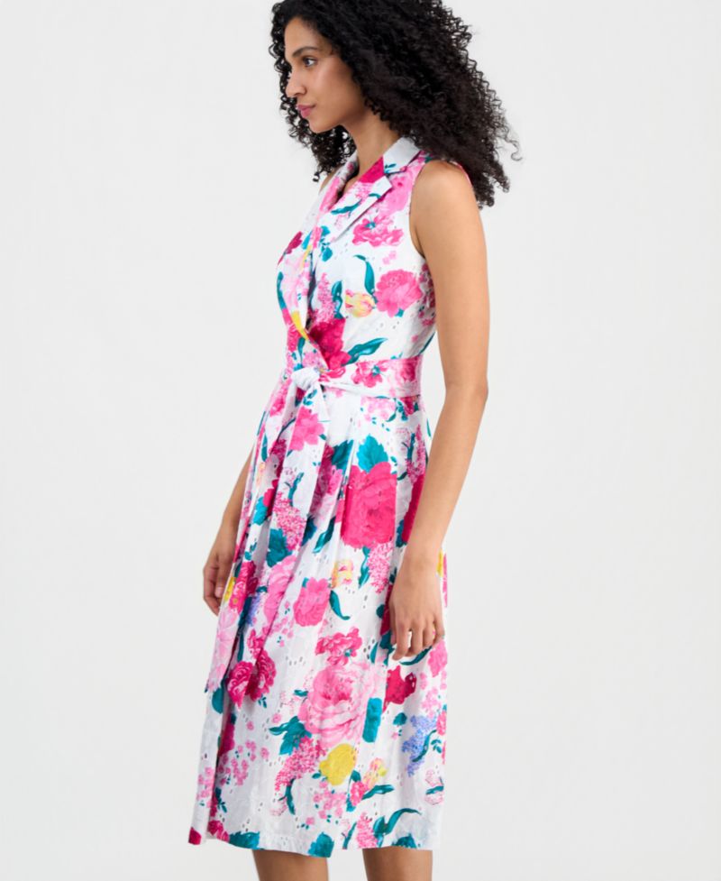 Petite V-Neck Notch Collar Printed Wrap Dress