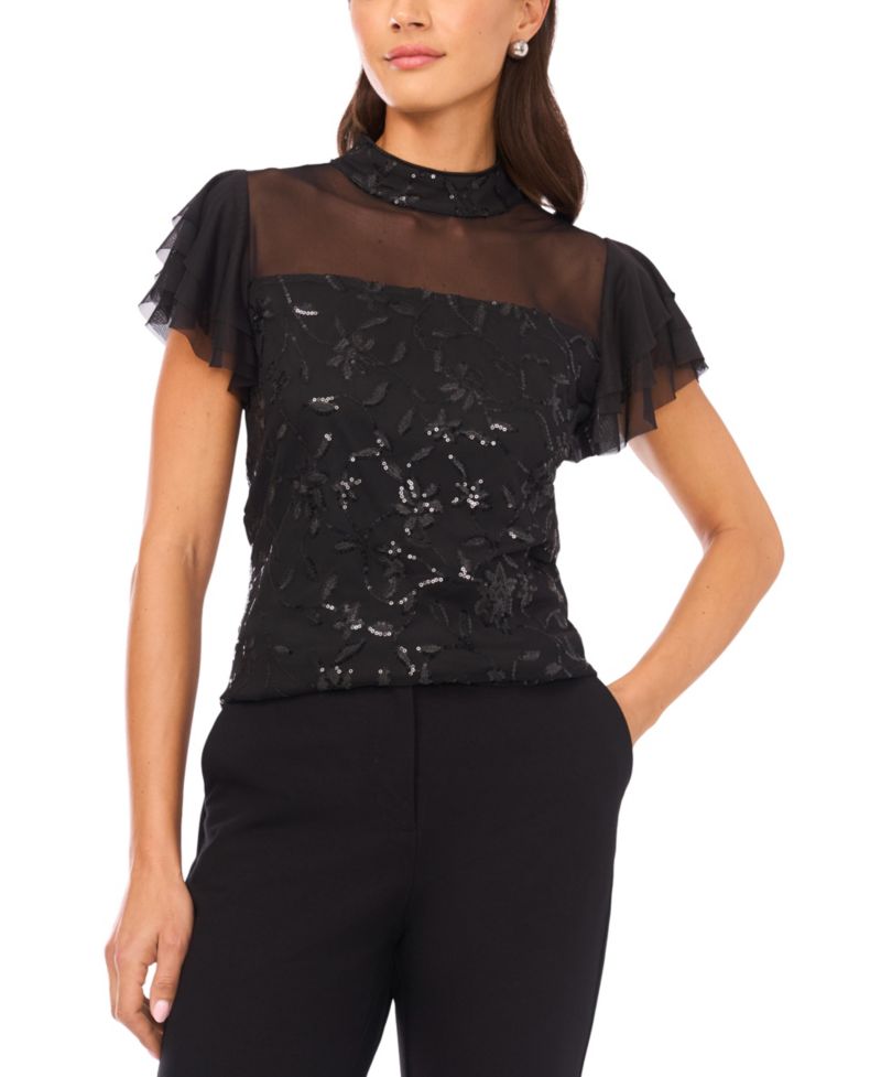 Women's Embellished Detail Mock Neck Top