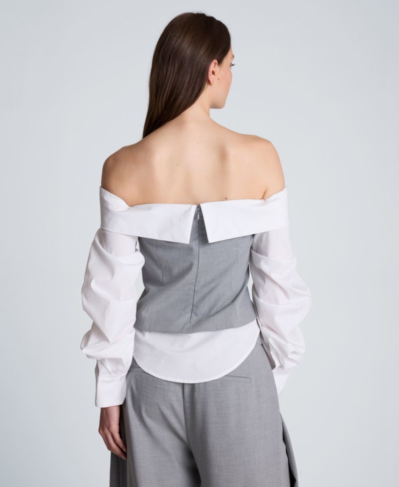 Women's Off-The-Shoulder Pleated-Sleeve Bustier Shirt