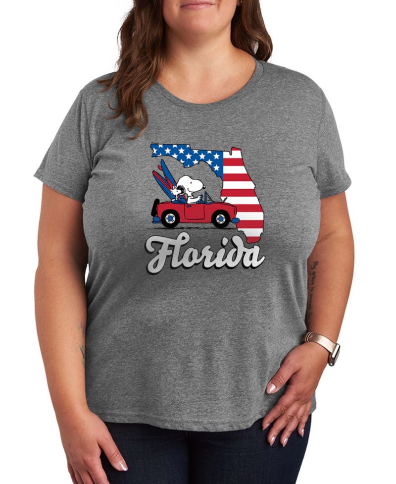 Plus Size Peanuts Florida Snoopy Woodstock Graphic Crewneck T-Shirt