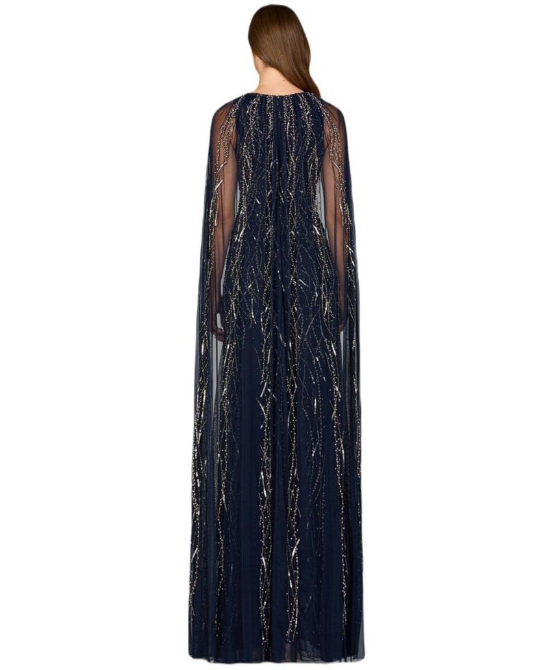 Women's Elegant Beaded Dress with Long Cape