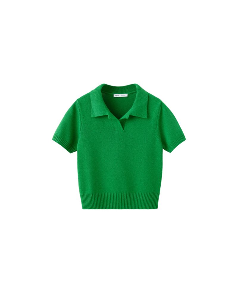 Women's Polo Cropped Short-Sleeve Sweater