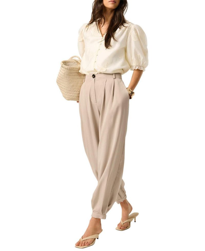 Women's Short-Puff-Sleeve V-Neck Applique Butterfly Blouse