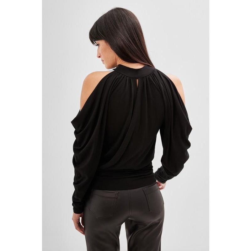 Women's Perry Halter-Neck Cold-Shoulder Draped Long-Sleeve Jersey Top