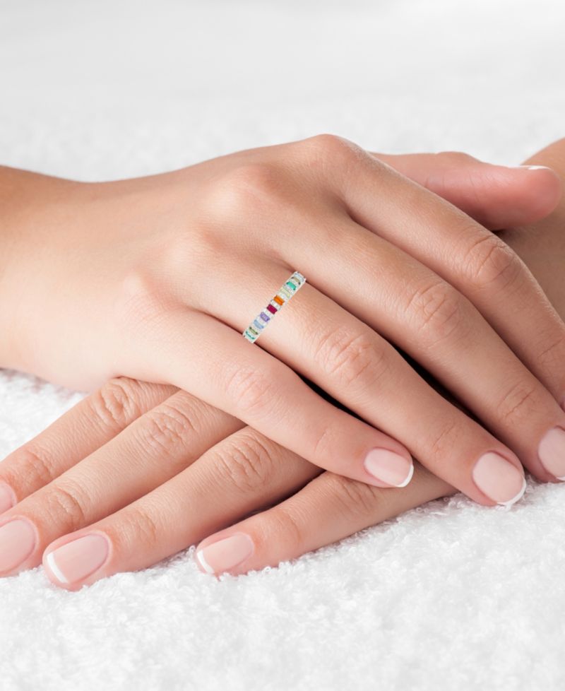Created Spinel, Created Corundum, Nano and Cubic Zirconia in Sterling Silver Eternity Ring