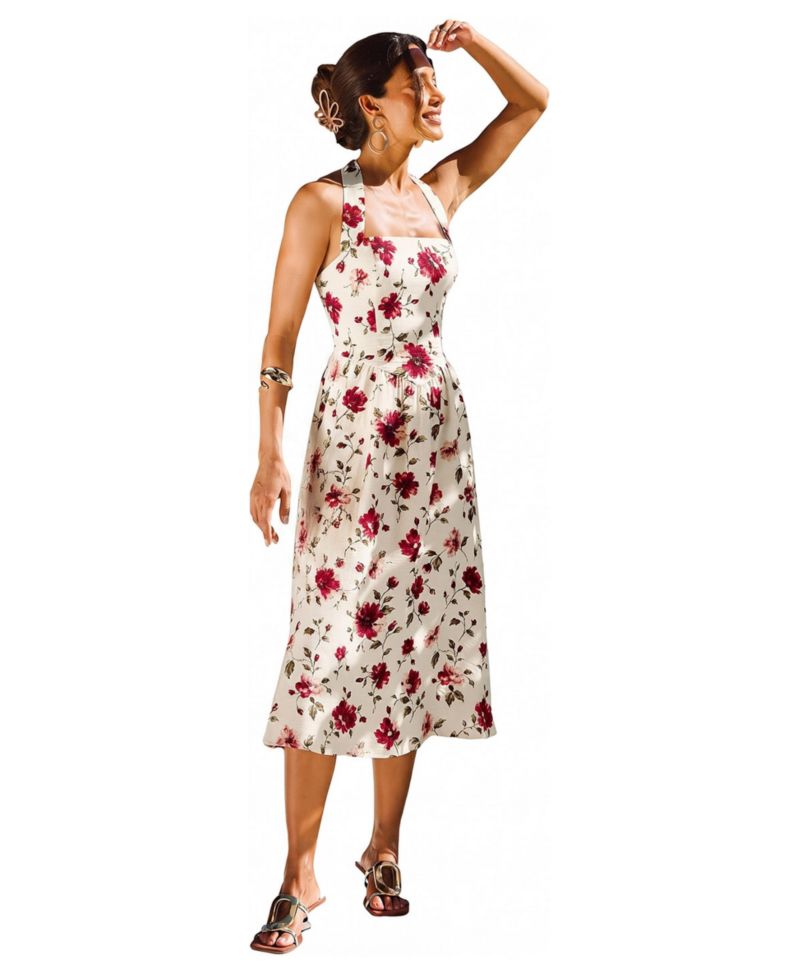 Women's Party Time Floral Maxi Square-Neck Dress