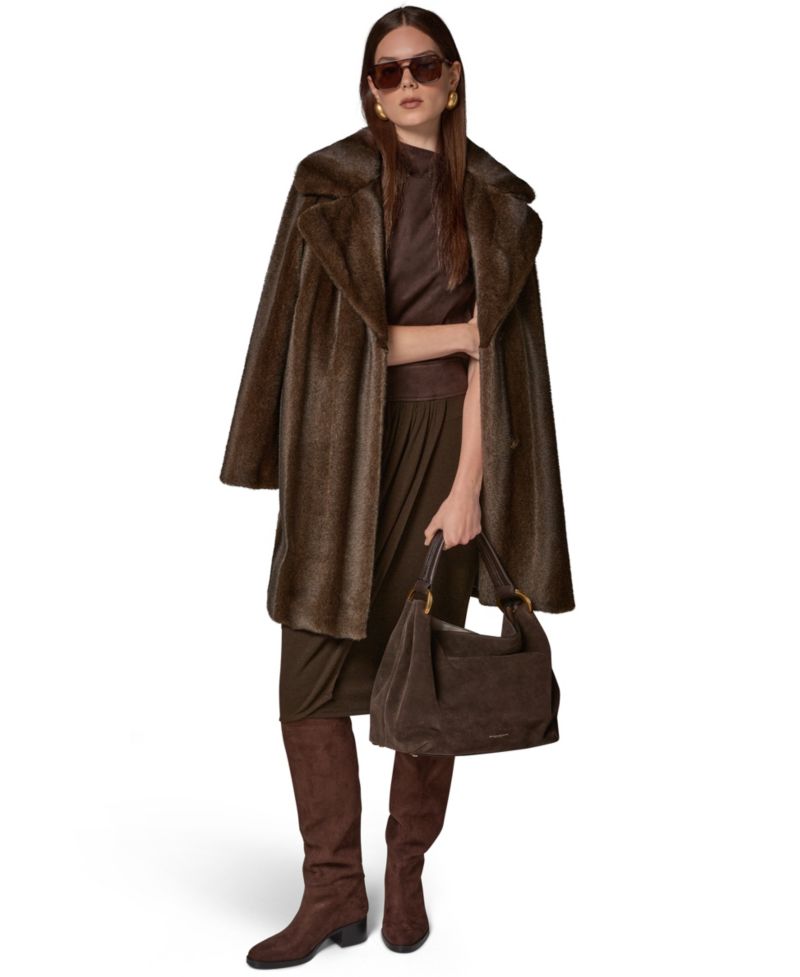 Women's Notched-Collar Faux-Fur Coat