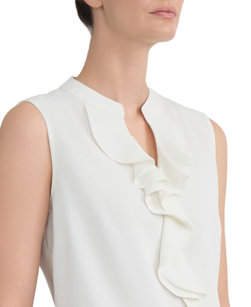 Women's Ruffled Split-Neck Sleeveless Blouse