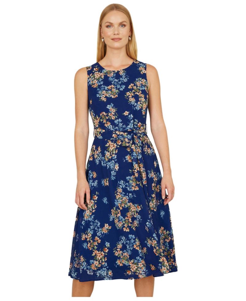Women's Floral Skater Sleeveless Midi Dress