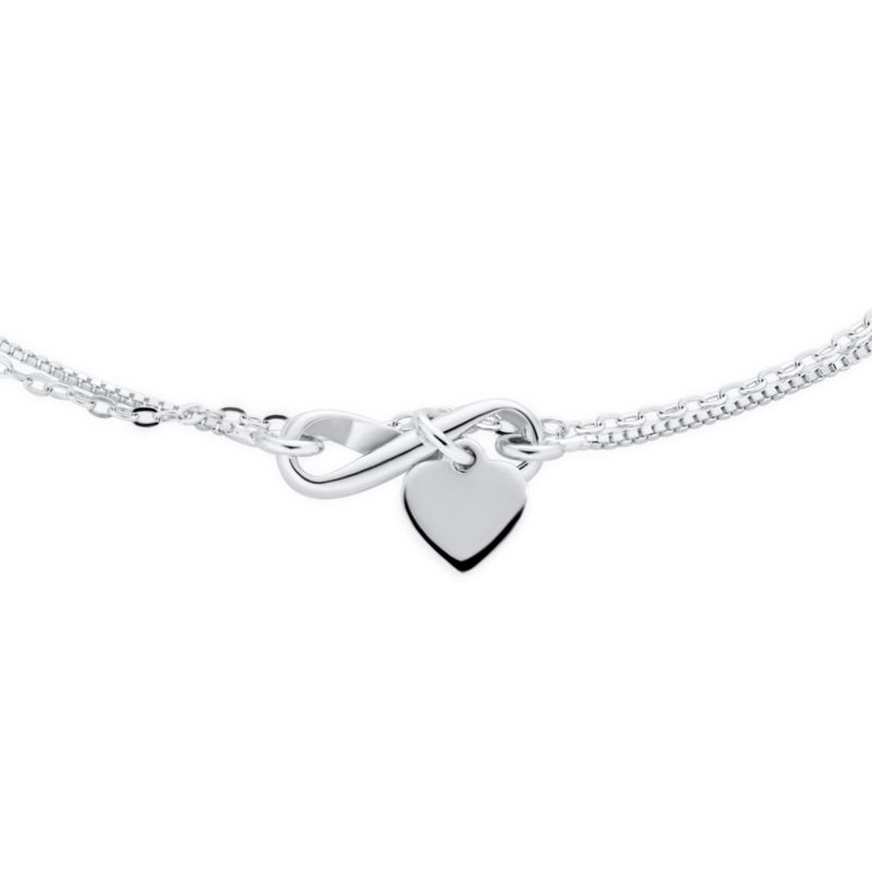 Infinity and Heart Anklet Charm Ankle Bracelet Double Strand Sterling Silver