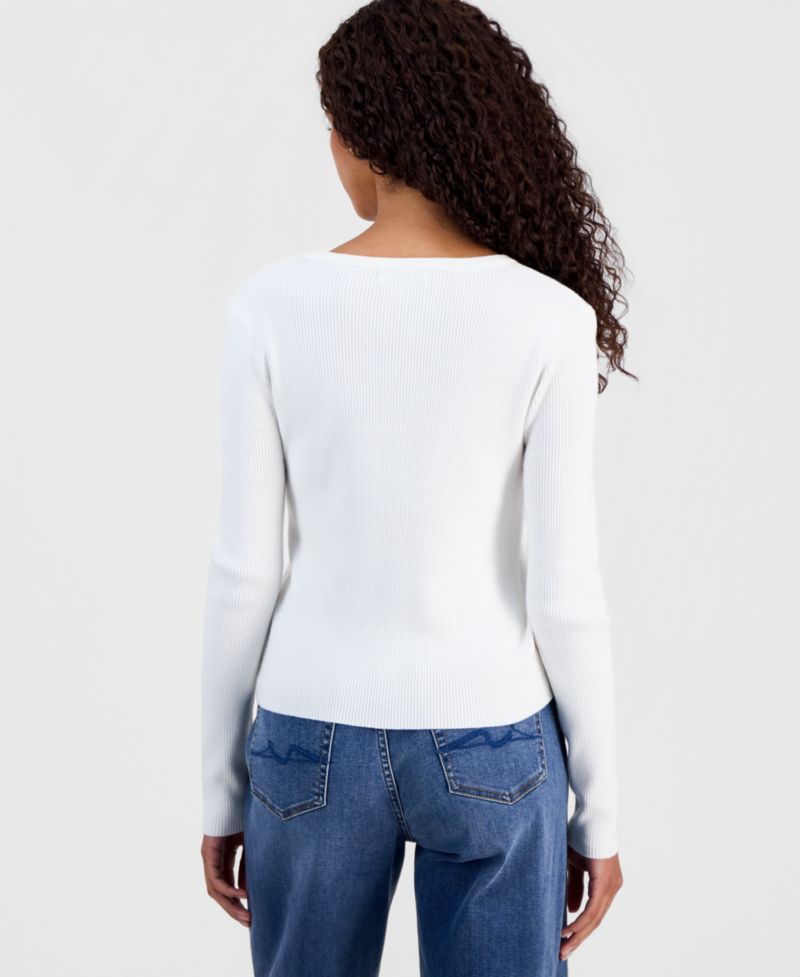 Juniors' Ribbed Snap Henley Sweater