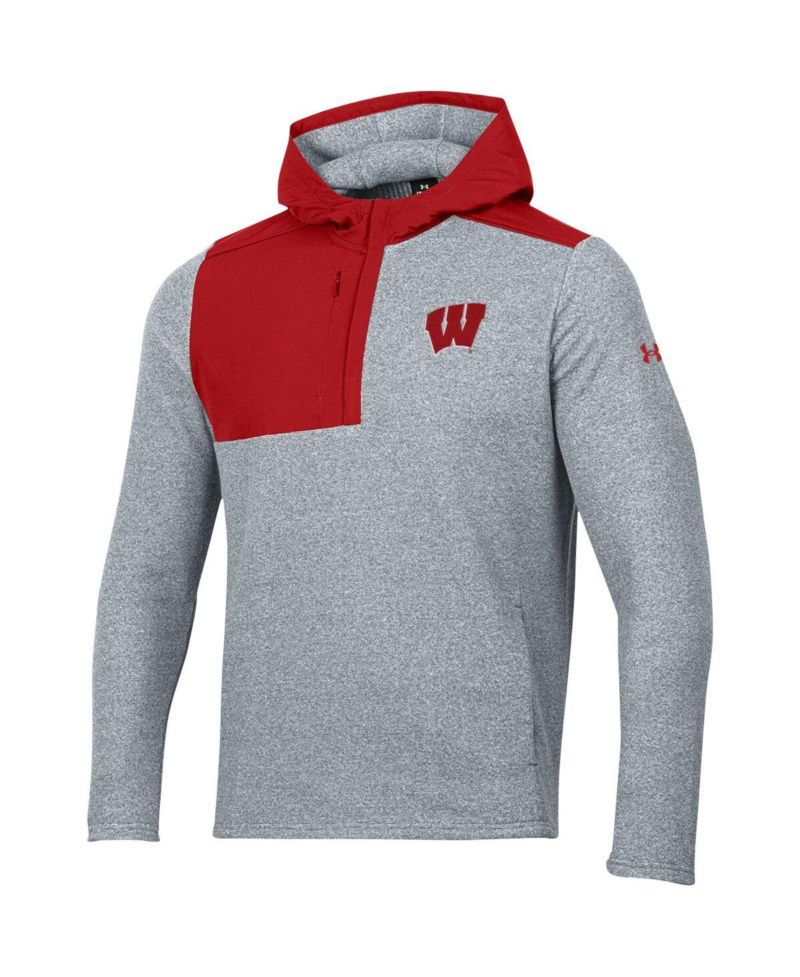 Men's Gray Wisconsin Badgers Survivor Fleece Hoodie Quarter-Zip Jacket