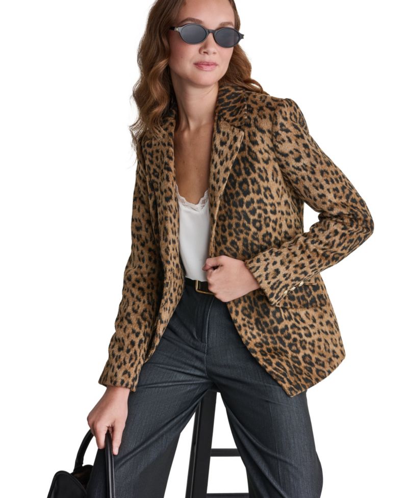 Women's Leopard-Print Shoulder-Padded Blazer