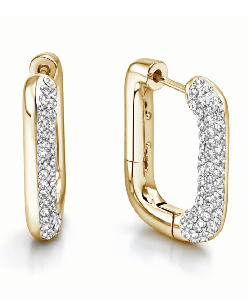 Clear Crystal Rectangular Shaped Hoop Earrings