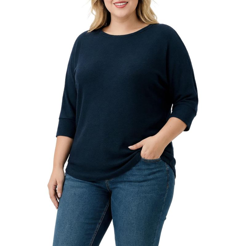 Plus Size 3/4 Dolman Sleeve Curved Hem Top