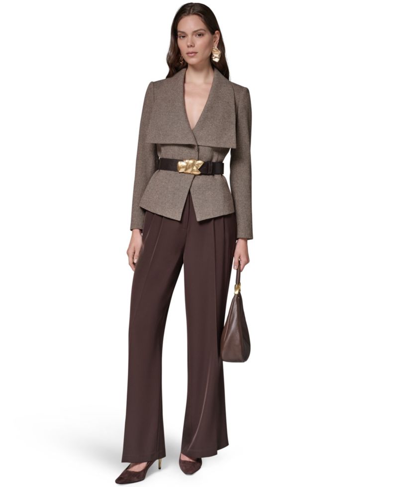 Women Cropped Shoulder-Padded Belted Blazer