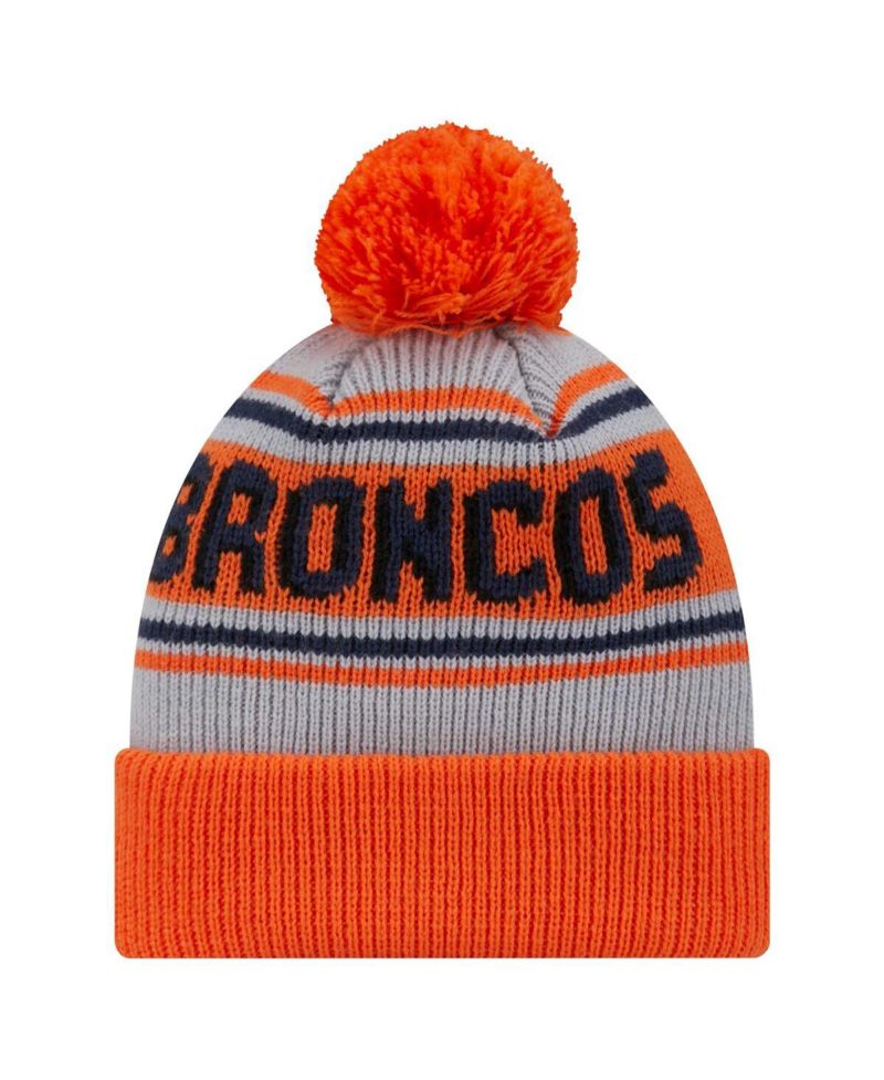Big Boys and Girls Orange Denver Broncos Main Cuffed Knit Hat with Pom