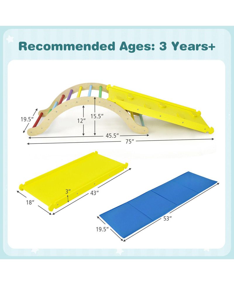 3-in-1 Wooden Climbing Arch, Ramp, and Cushion Pad, 3-Piece Set