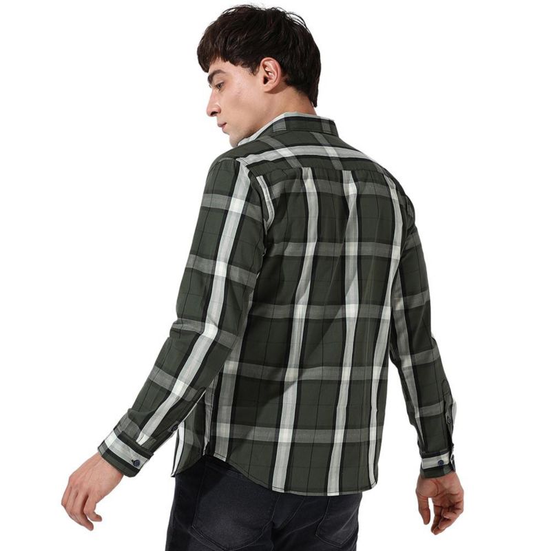 Men's Tartan Plaid Dark Green Shirt.