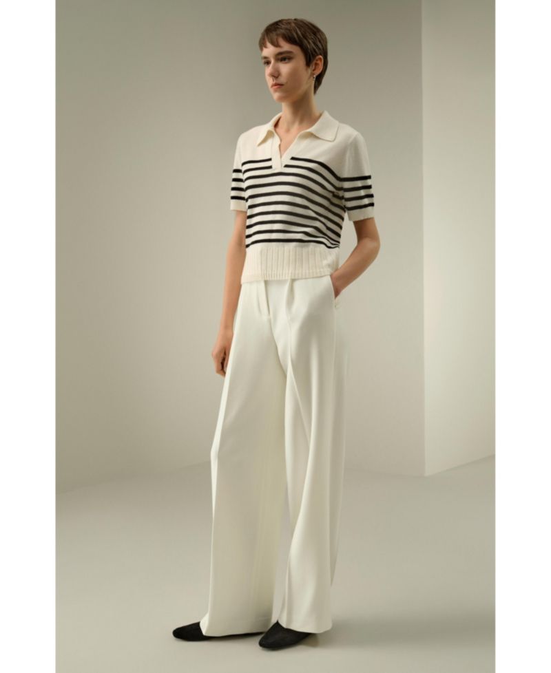 Women's Striped Cashmere Polo Sweater