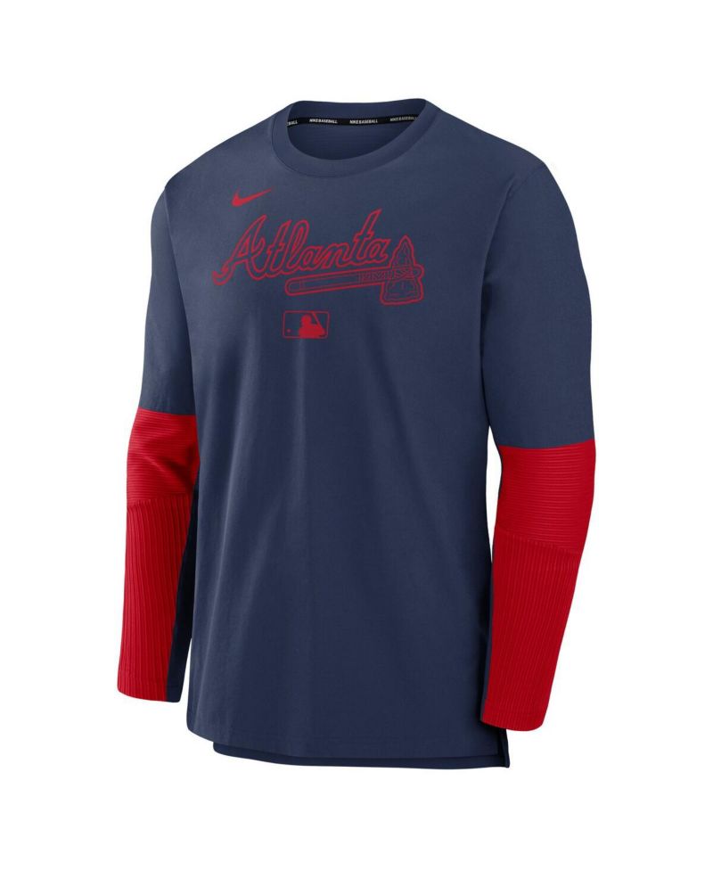 Men's Navy/Red Atlanta Braves Authentic Collection Player Lightweight Performance Long Sleeve Top