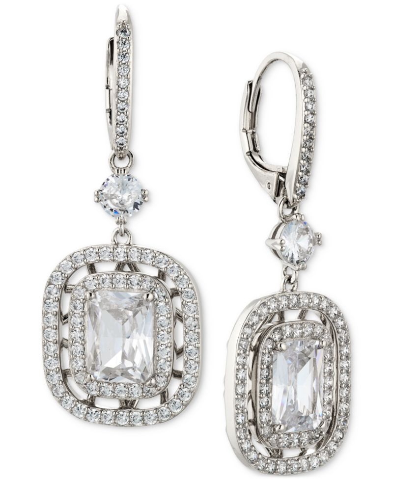 Cubic Zirconia Double Halo Leverback Earrings