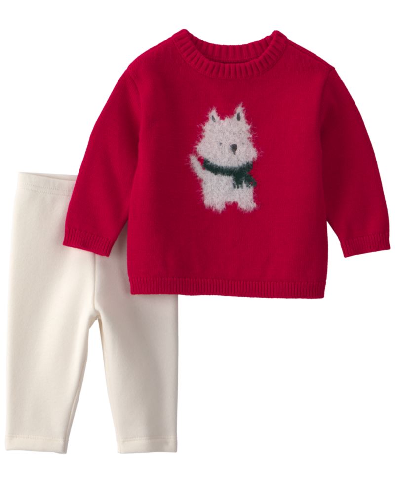 Baby Girls' Dog Crewneck Sweater and Pants, 2-Piece Set