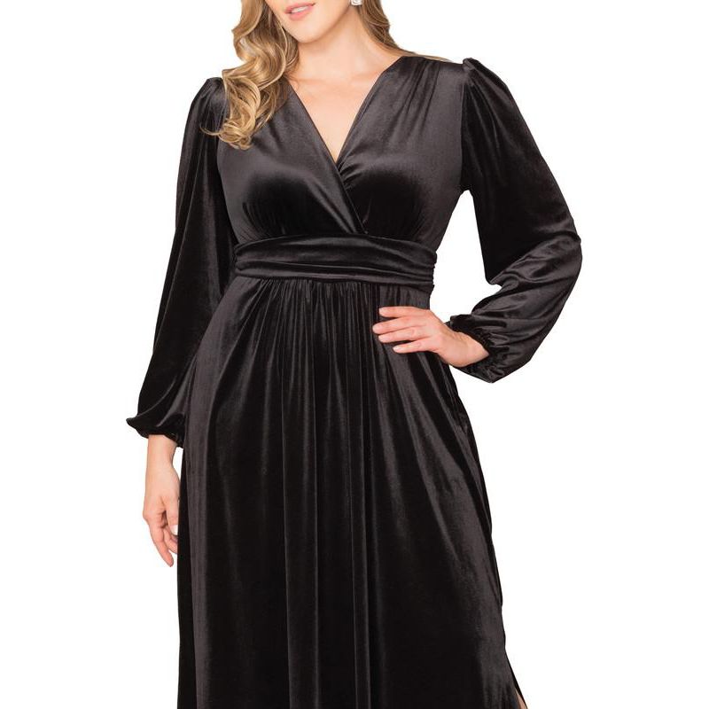 Plus Size Vivienne Long Sleeve Velvet Evening Gown with Pockets