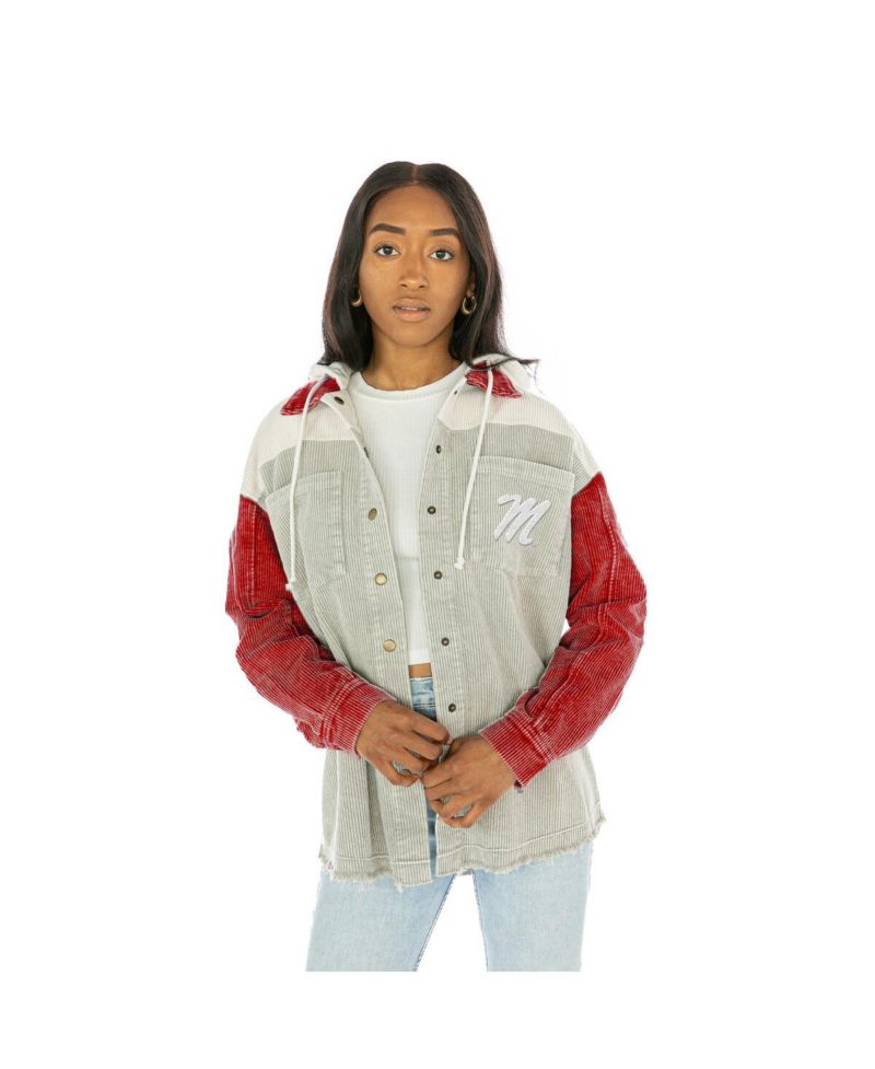 Women's Red Ole Miss Rebels Vintage Wash Corduroy Full-Snap Hooded Jacket