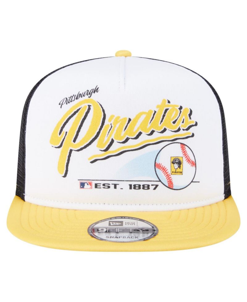 Men's White/Gold Pittsburgh Pirates Retro Script Trucker 9FIFTY Snapback Hat