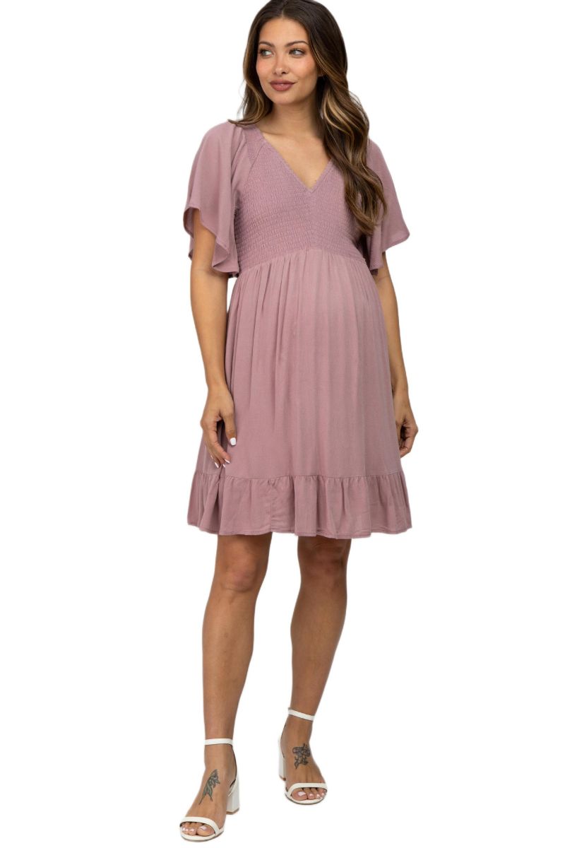 Women's Lavender Smocked Front Ruffle Hem Dress