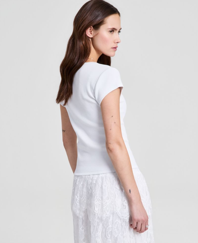 Women's V-Neck Rib-Knit Short-Sleeve T-Shirt