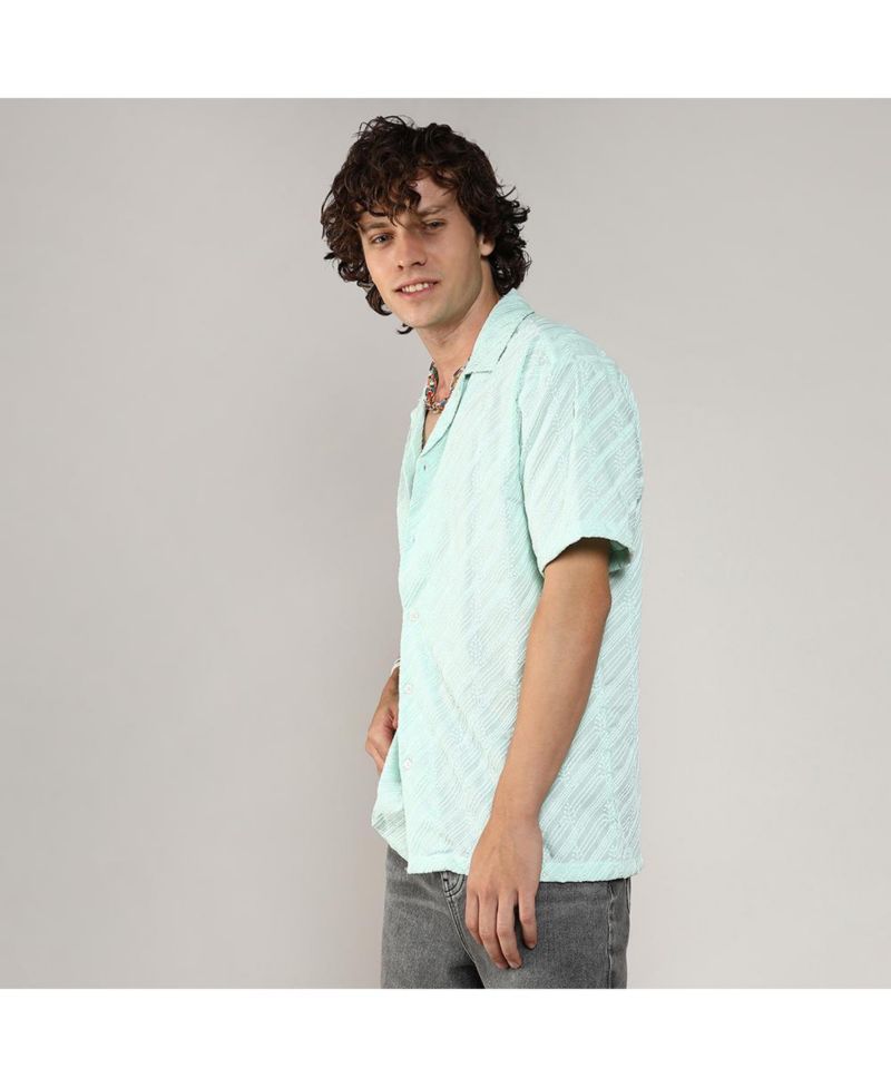 Men's Mint Green Embroidered Striped Shirt