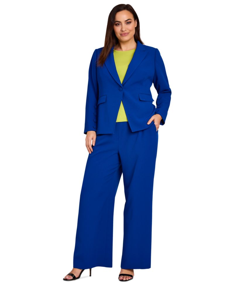Plus Size One-Button Blazer & Wide-Leg Pants Suit Separates