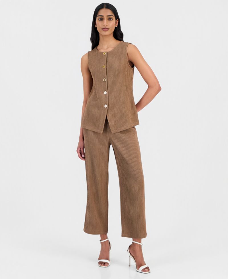 Women's Crinkle-Knit Pull-On Wide-Leg Pants